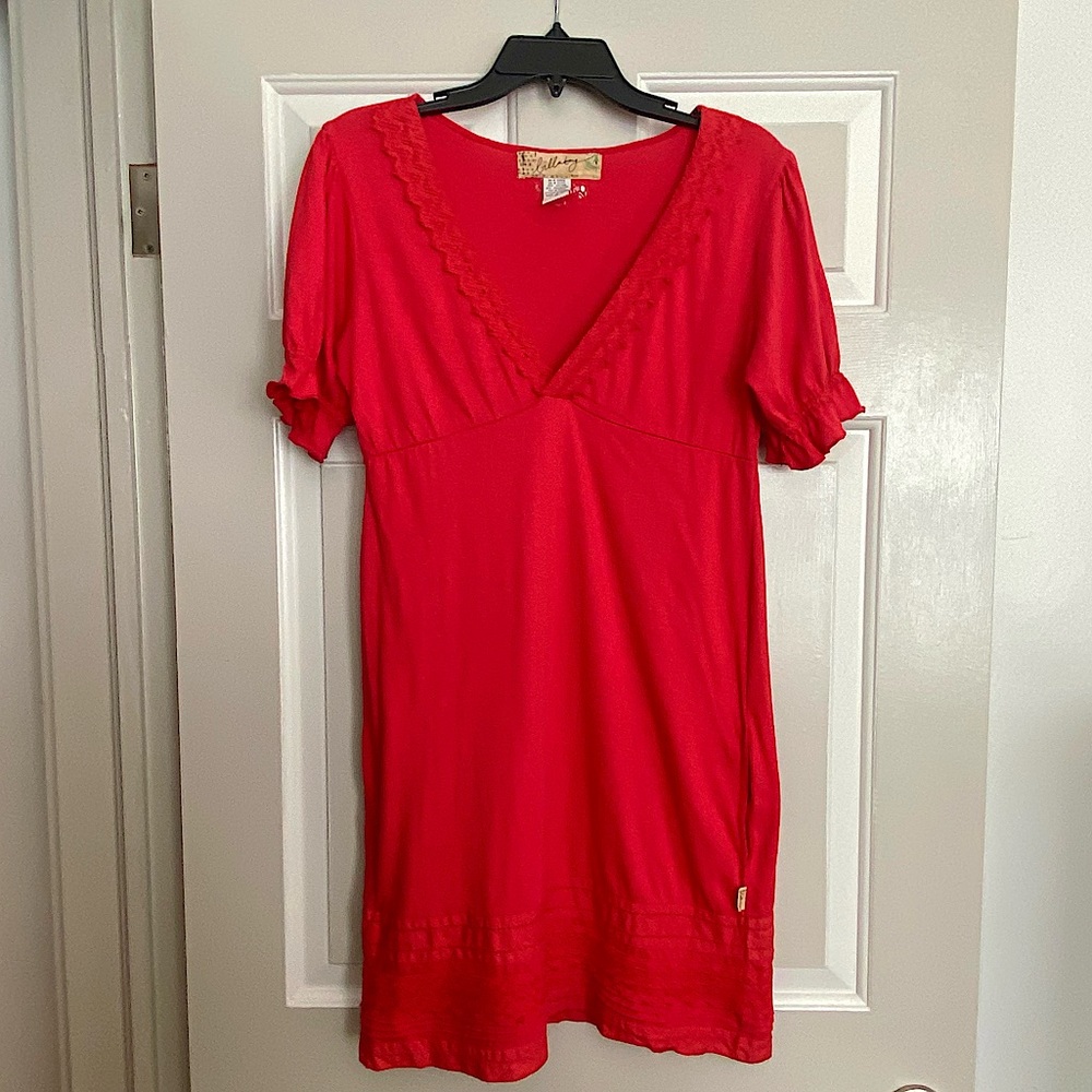 Billabong Red Cotton Dress with Crochet Trim